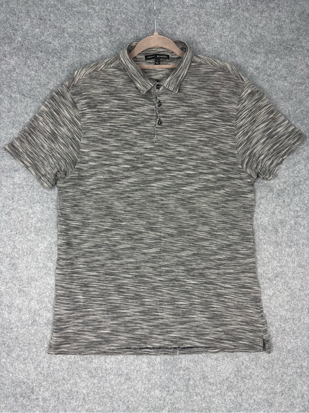 Robert Barakett Men’s L Gray Heather Slub Cotton Short Sleeve Polo Shirt